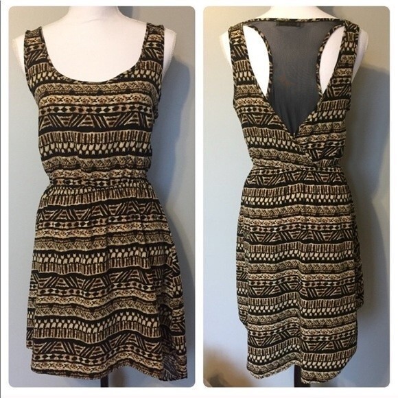Michael Farrell Dress Black & Tan Southwest Print High Low Mesh Racer Back Midi - Picture 1 of 4